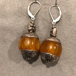 Sterling Silver and Amber Earrings